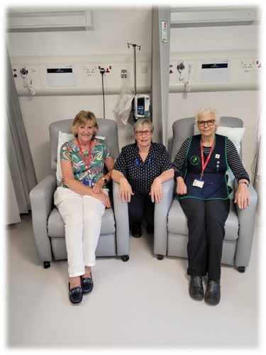 A photo of Sherwood Forest Hospitals staff with the donated recliner chairs